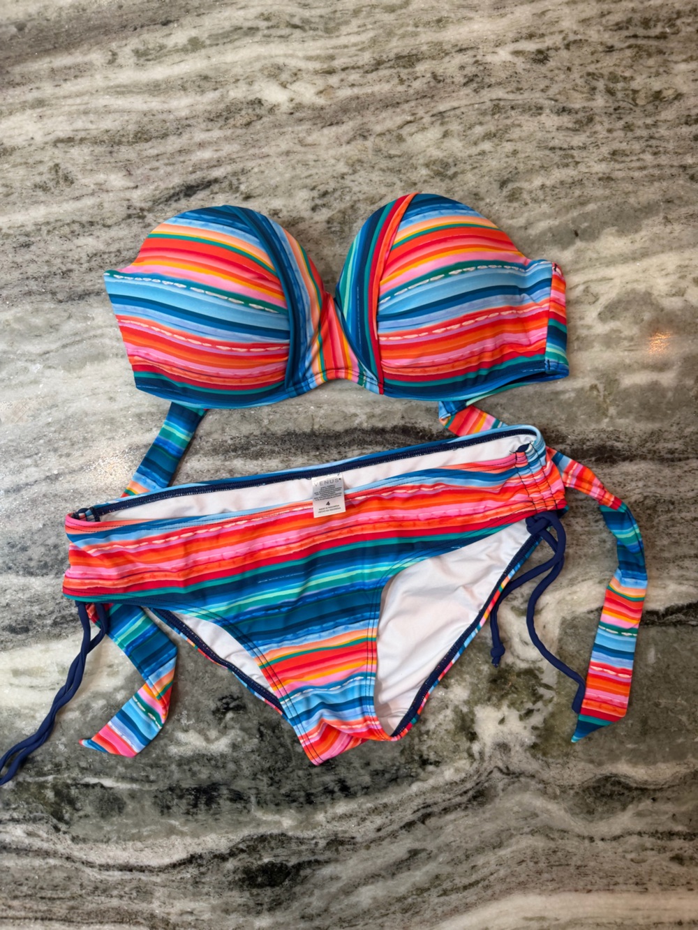 VENUS Multicolor Striped Bikini — Blue, Pink, Orange, Yellow